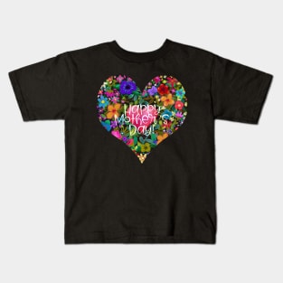Happy Mother's Day Heart Shape Boho Flowers by Cherie(c)2021 Kids T-Shirt